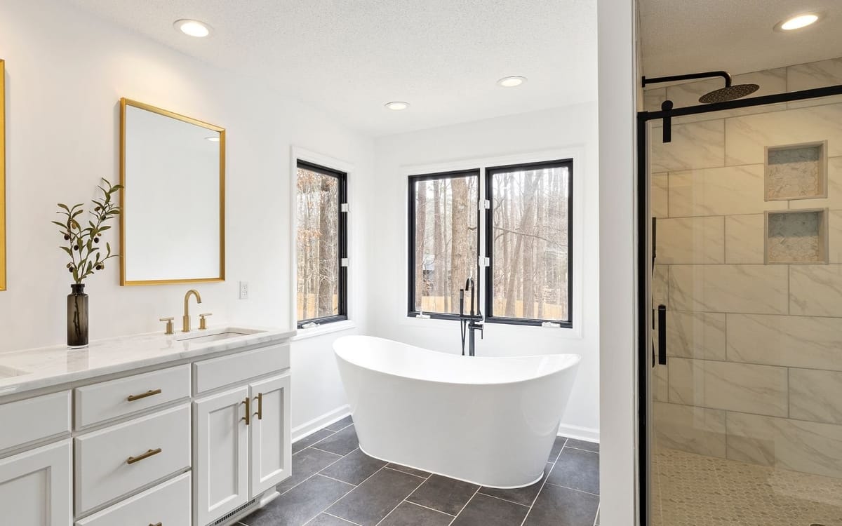 Finished bathroom remodel with new fixtures