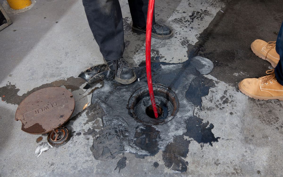 Hydro jetting equipment at a sewer cleanout