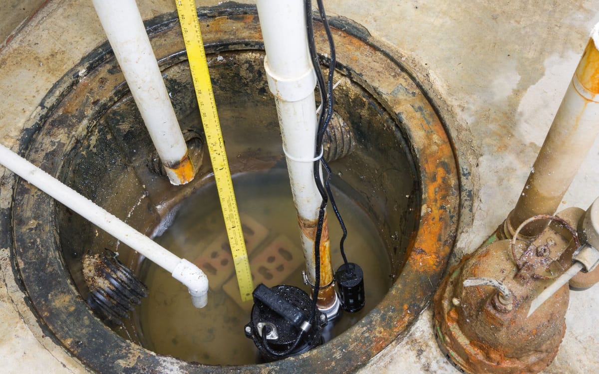 New sump pump installed in a basement sump pit