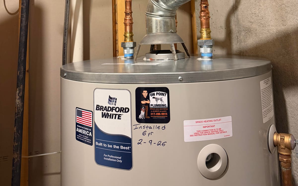 Bradford White water heater serviced and stickered by On Point Plumbing