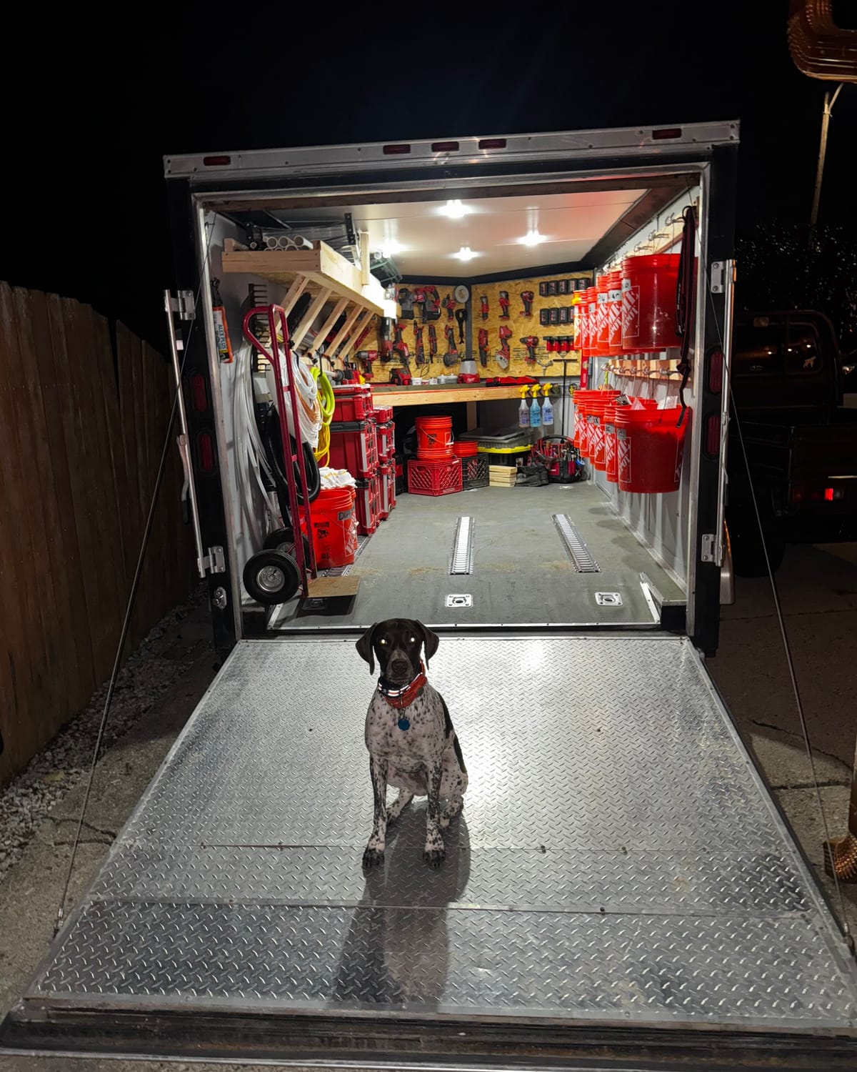On Point Plumbing's stocked job trailer loaded for a night service call